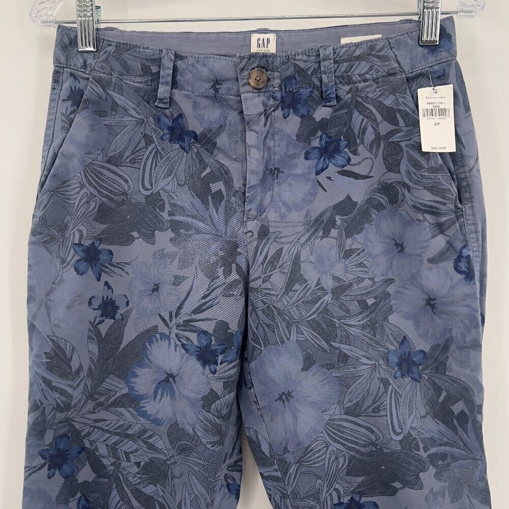 NWTGAP Girlfriend Chinos Blue Floral Pants Women's 2P NWT - Picture 2 of 10
